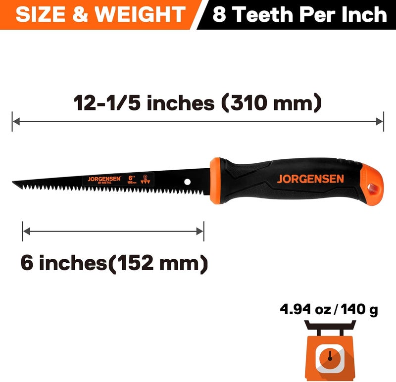 Jorgensen Drywall Saw, 6-inch Jab & Keyhole Saw with Ergonomic Handle,Triple Ground Teeth, Faster Cutting Drywall Cutting Tool with 8-TPI Bi-metal Blade - Image 2